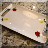 K23. 2-Handled porcelain tray painted with apples and pears. 9.5” x 16” - $16